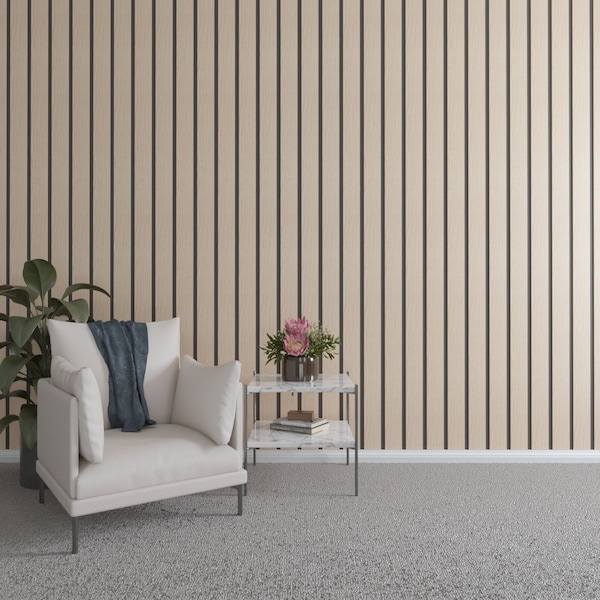Ekena Millwork 48H x 1/4T Adjustable Wood Slat Wall Panel Kit w/ 4W Slats, Red Oak contains 11 Slats SWW55X48X0250RO - main